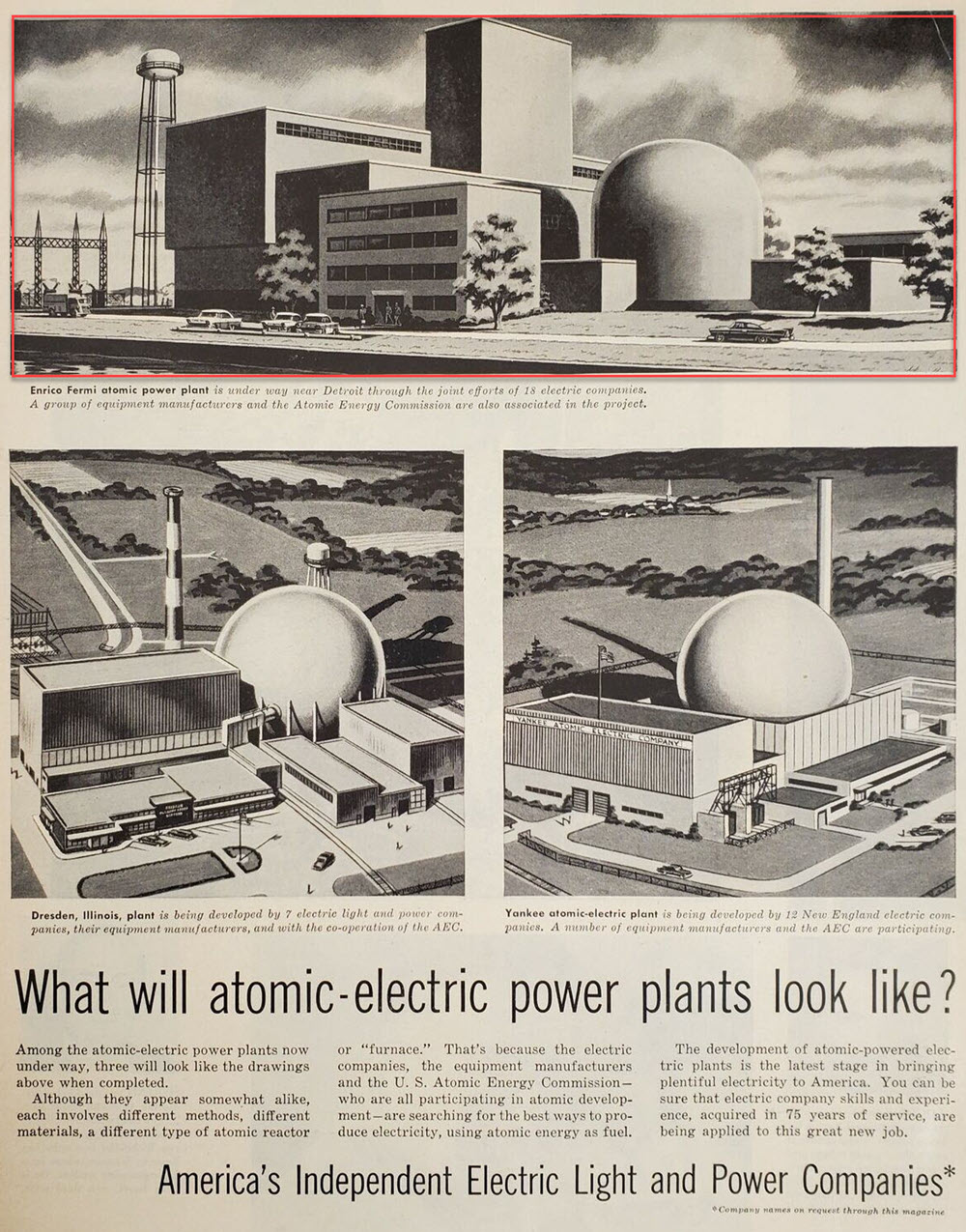 Enrico Fermi Nuclear Generating Station - 1957 Print Ad (newer photo)